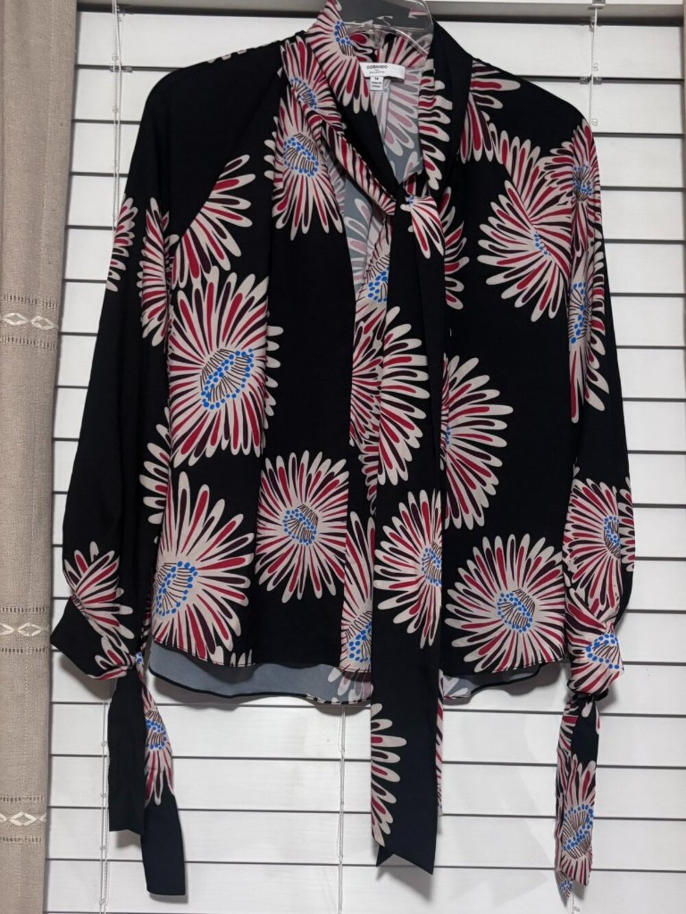 Obando Collective Floral Tie-Neck Long Sleeve Blouse Size 14